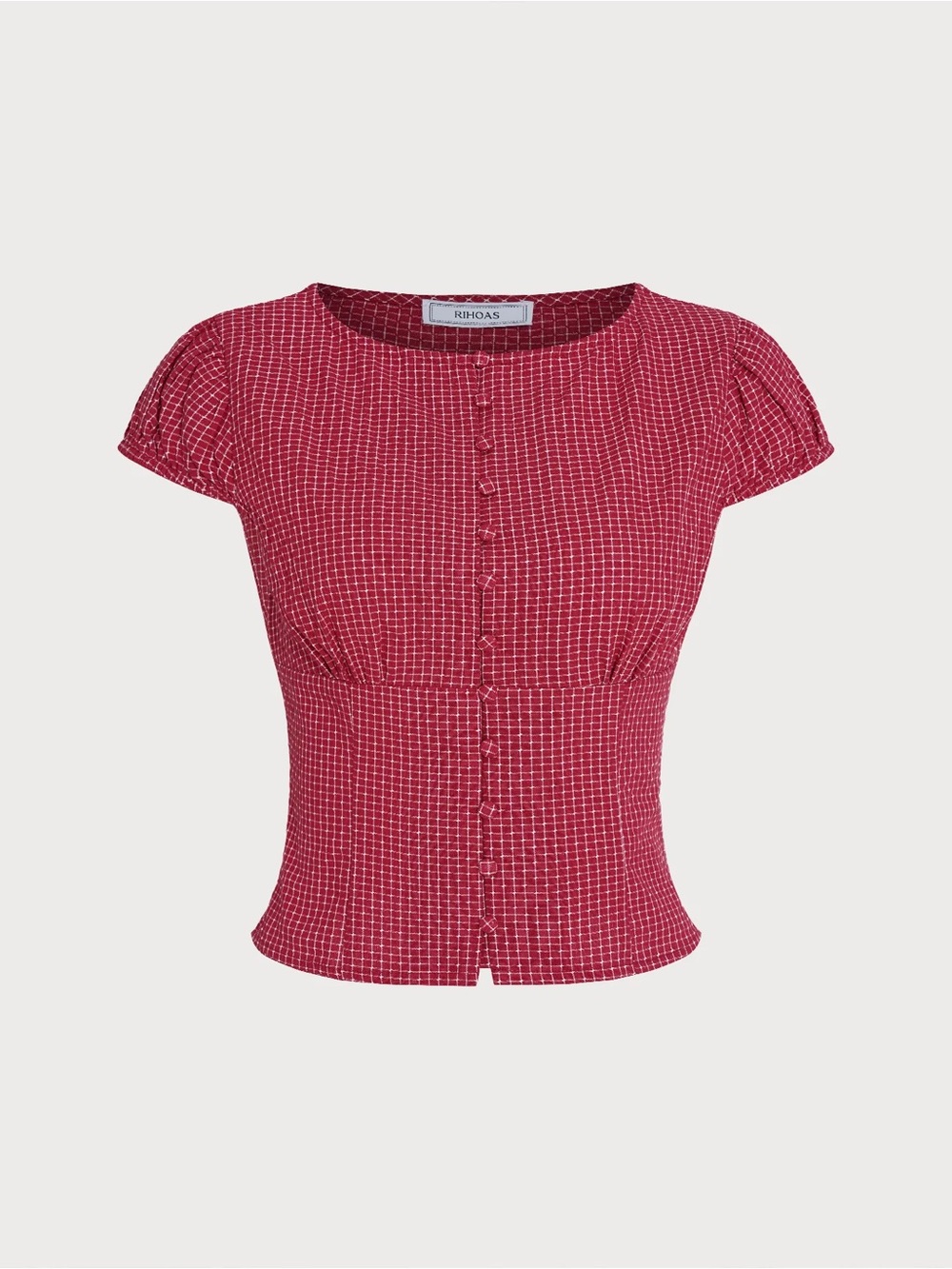 RIHOAS Red Button-Front Peplum Short-Sleeve Blouse - Picture 6 of 9